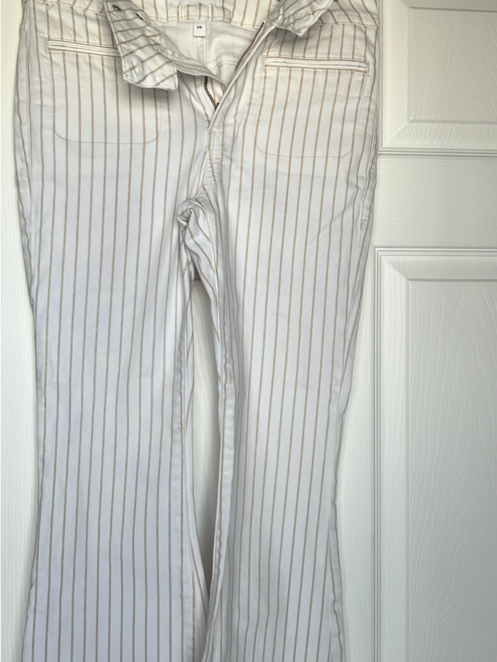 Frame Denim White Chinos with Tan Pinstripes